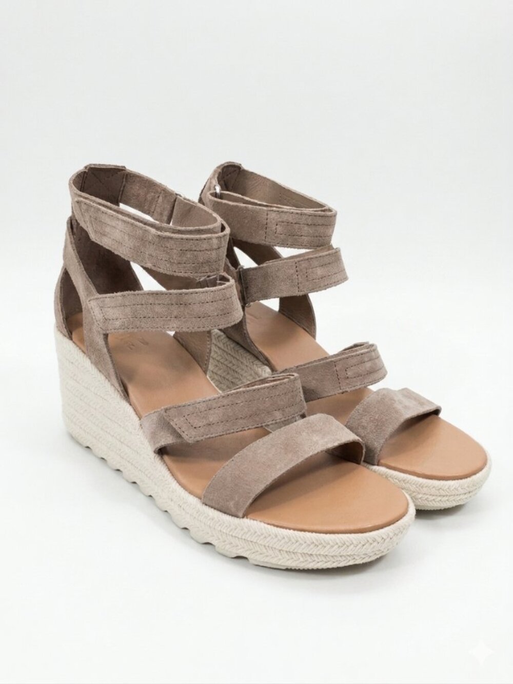 Sorel Cameron Multistrap Wedge Sandals Omega Taupe Suede NIB 11